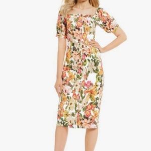ANTONIO MELANI Floral Print Midi Dress - Pink and Green